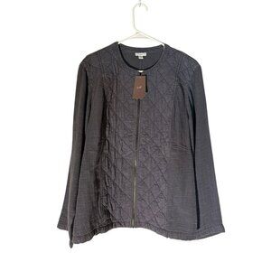 NWT J. Jill Mixed Media Quilted Full-Zip Light Black Pearl Lightweight Jacket XL